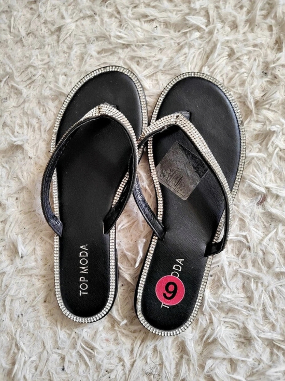 Top Moda Haiti-1 Rhinestone Flip Flop Sandals Black US 9